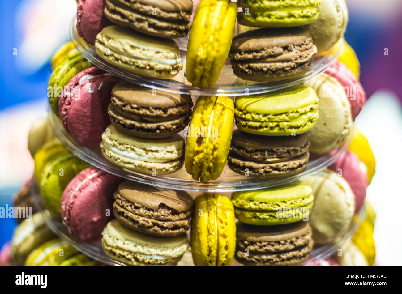 Pyramid of macarons biscuits Stock Photo