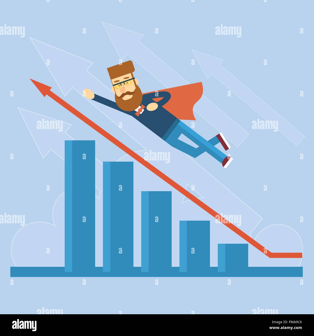 Businessman Super Hero Fly Up Financial Graph Red Arrow Stock Vector ...