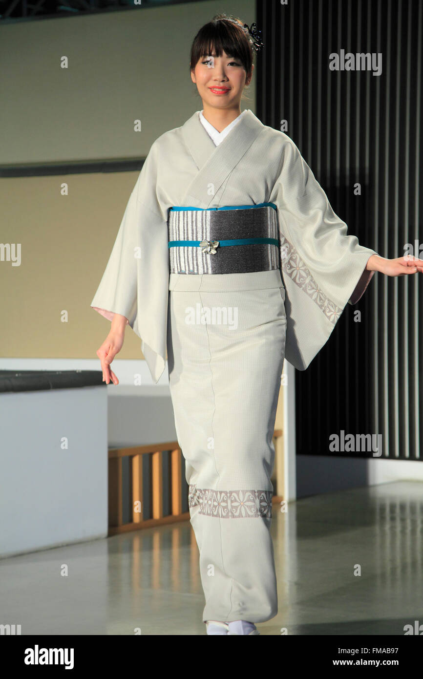 Japan; Kyoto, kimono presentation, Nishijin Textile Center Stock Photo