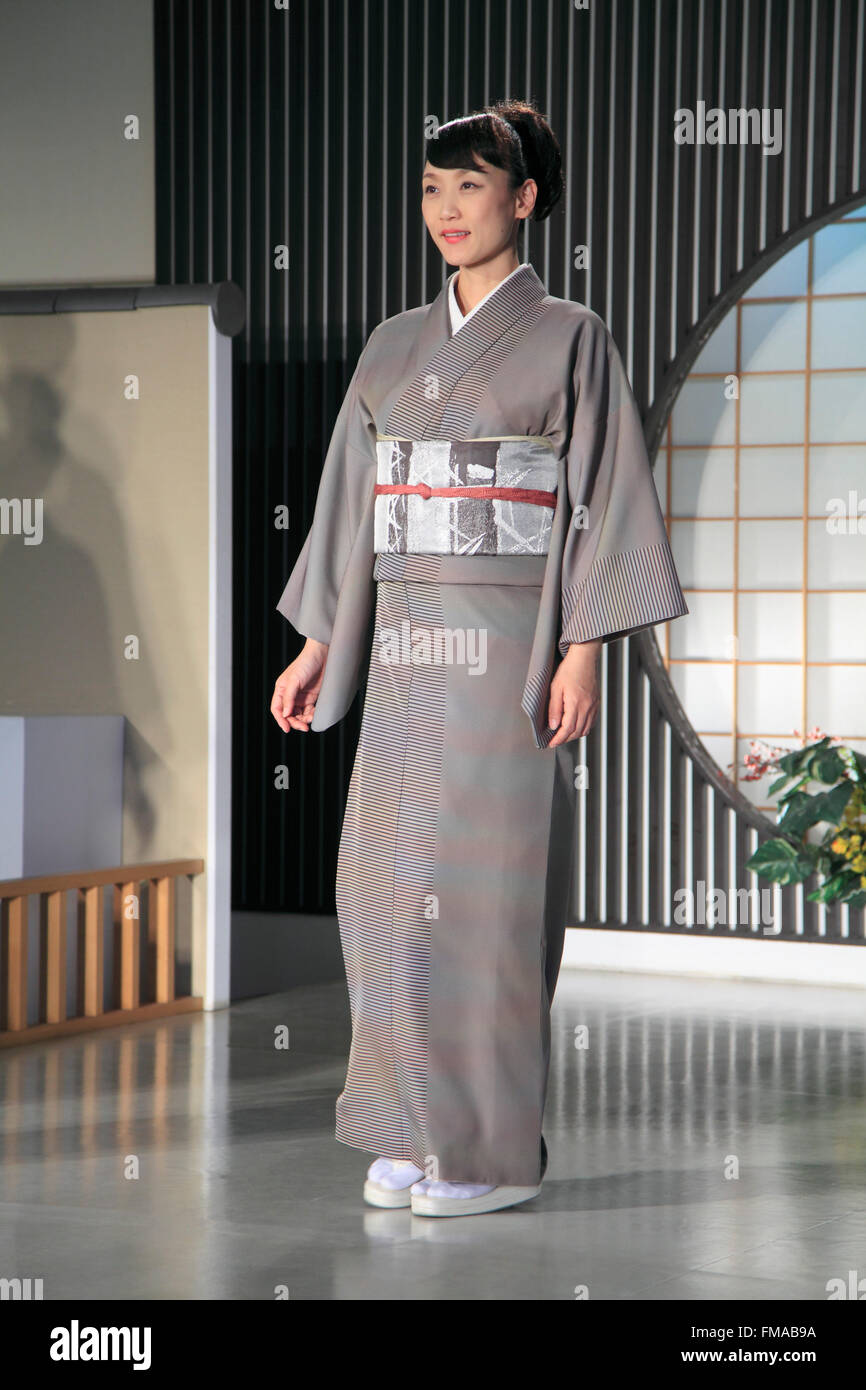 Japan; Kyoto, kimono presentation, Nishijin Textile Center Stock Photo