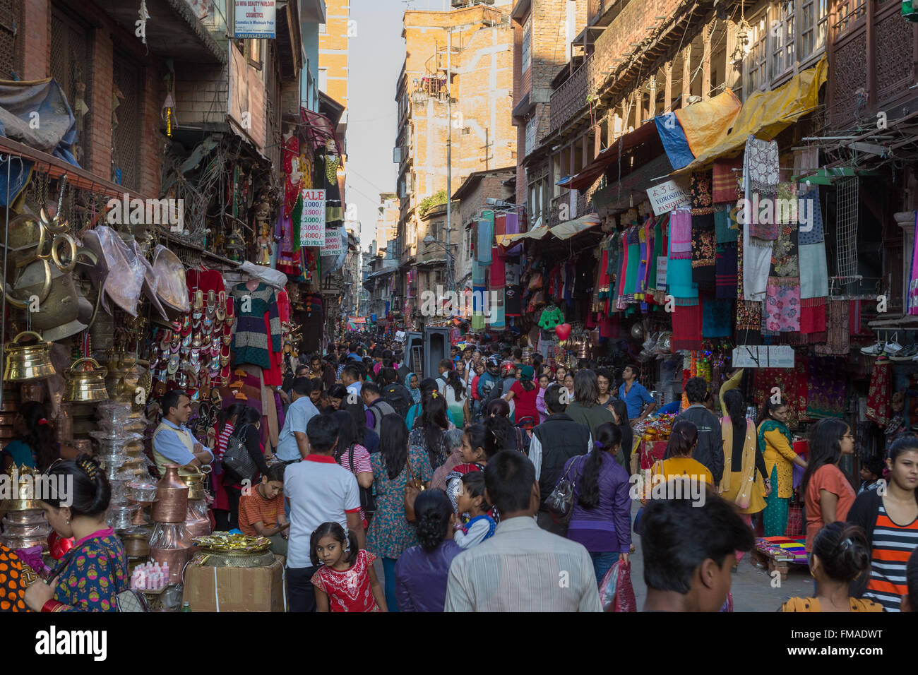 Kathmandu, Nepal October 16, 2014 Busy shopping street in Thamel