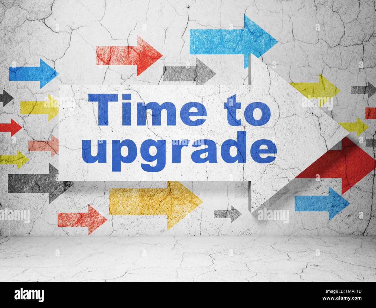 Timeline concept: arrow with Time To Upgrade on grunge wall background ...