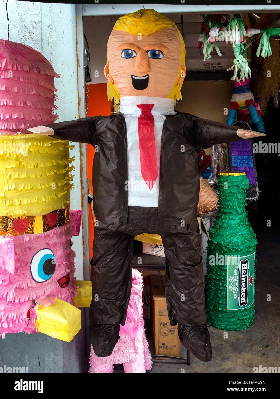 Los Angeles, California, USA. 11th Mar, 2016. A DONALD TRUMP pinata, a best  seller in the Hispanic community, is displayed in the Pinata District on  Olympic Blvd. in downtown Los Angeles. ©