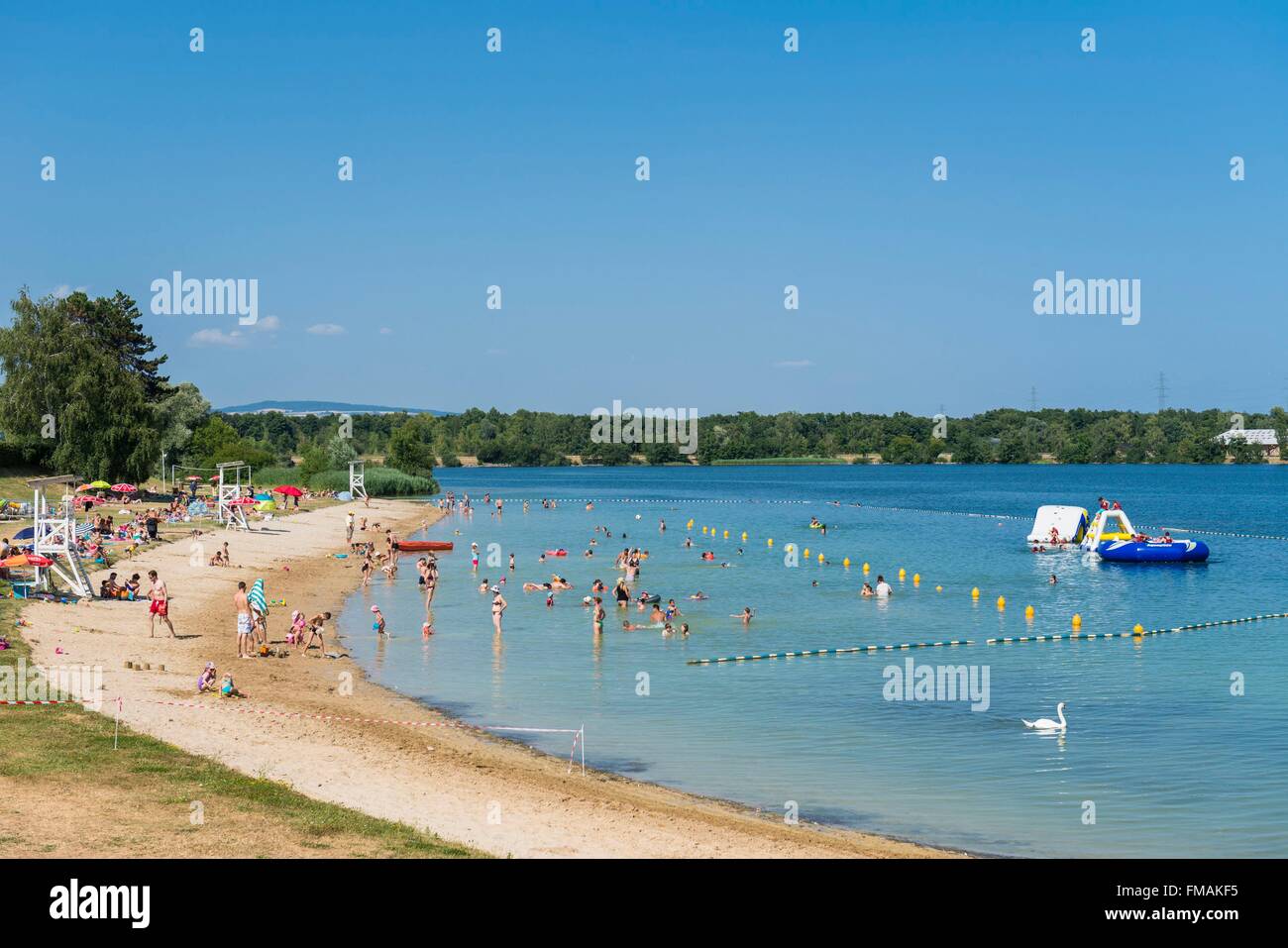 France, Ain, Pays de Gex, Divonne les Bains, the beach of the lake Stock Photo