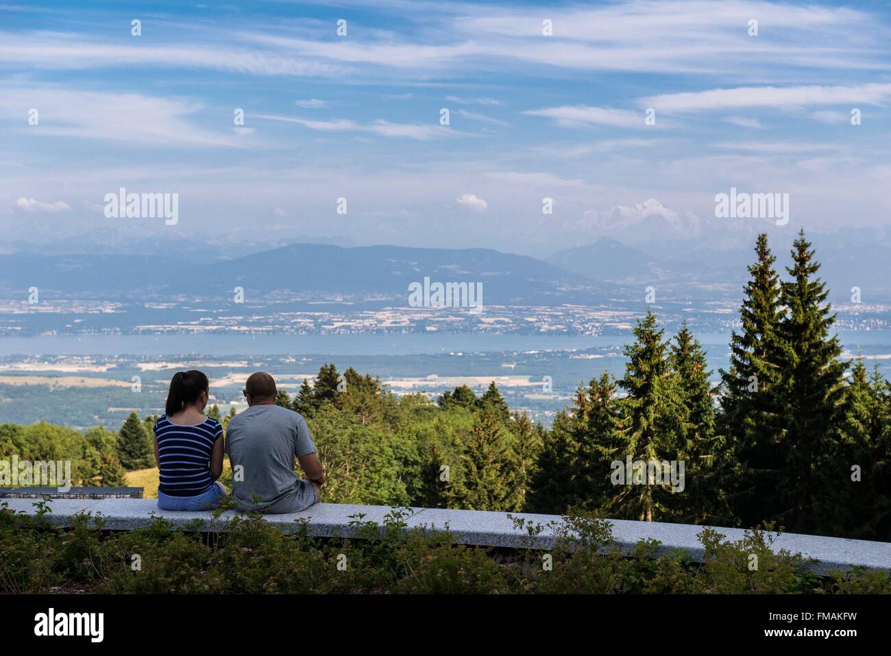 France, Ain, Pays de Gex, Jura High Chain Nature Reserve, the Pailly lookout offers a view over