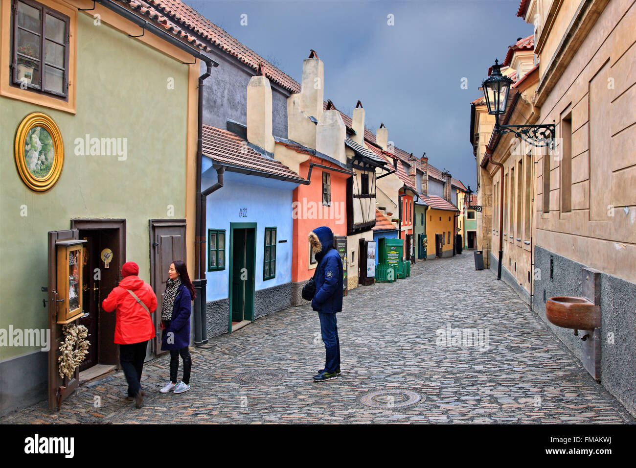 The 'Golden Lane' in the Prague Castle, Prague, Czech Republic. Franz Kafka's sister used to live in the blue little house (#22) Stock Photo