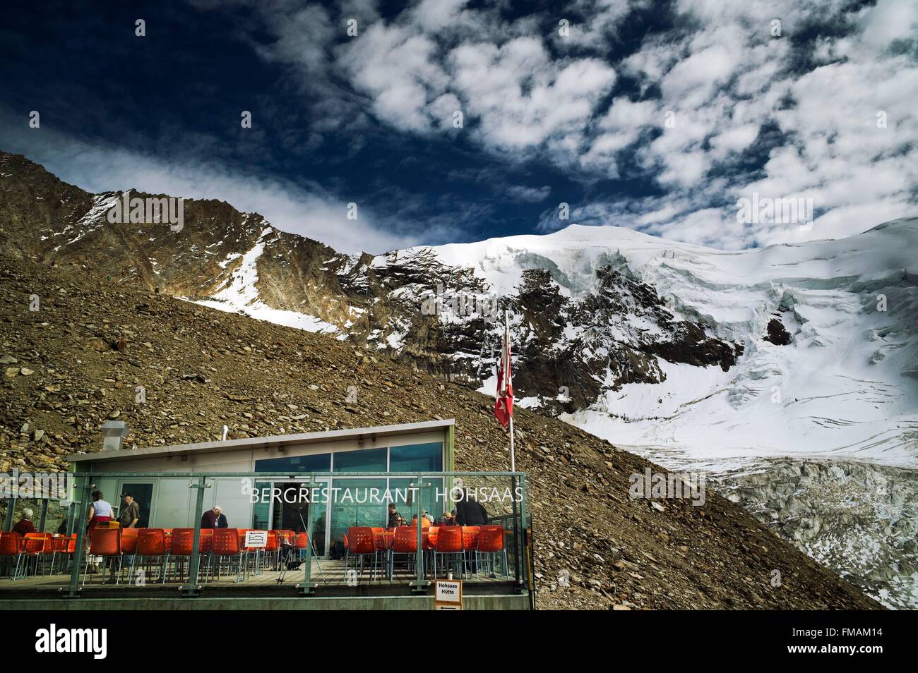 Switzerland, Canton of Valais, Saas Valley, Saas Grund, Hohsaas hut 3098 m, Weissmies 4027m Stock Photo