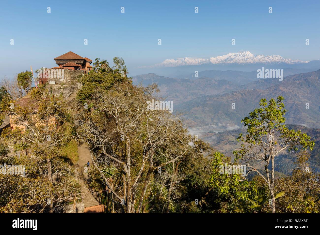 Nepal, Gandaki zone, Gorkha, Gorkha Durbar before Annapurnas mountains Stock Photo