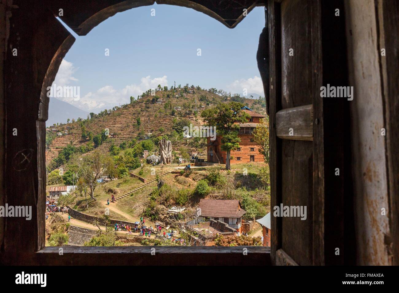 Nepal, Bagmati zone, Nuwakot, view on Taleju Bhagwati temple from Sat Tale Durbar (seven storey palace) Stock Photo