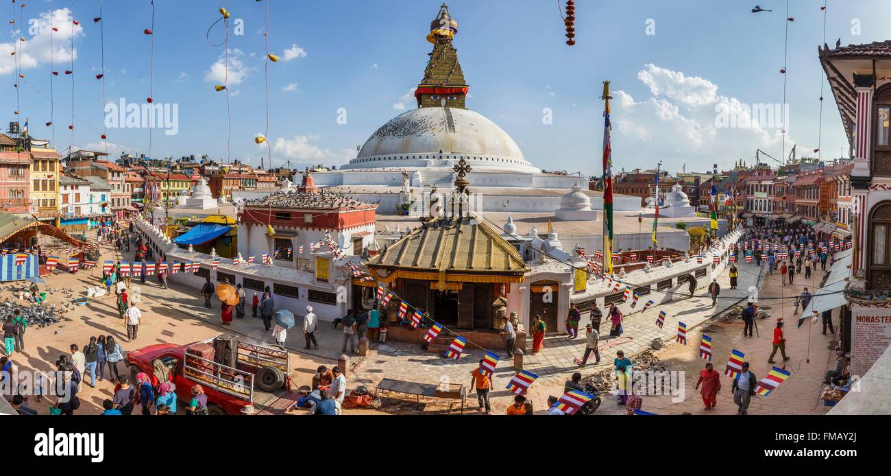 Nepal, Bagmati zone, Boudhanath, listed as World Heritage by UNESCO, the stupa Stock Photo