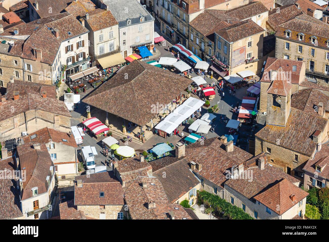 France, Dordogne, Belves, labelled Les Plus Beaux Villages de France (The Most Beautiful Villages of France), the market Stock Photo