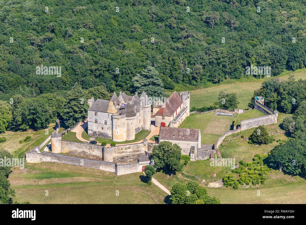 France, Dordogne, Sainte Mondane, Fenelon castle (aerial view) Stock Photo