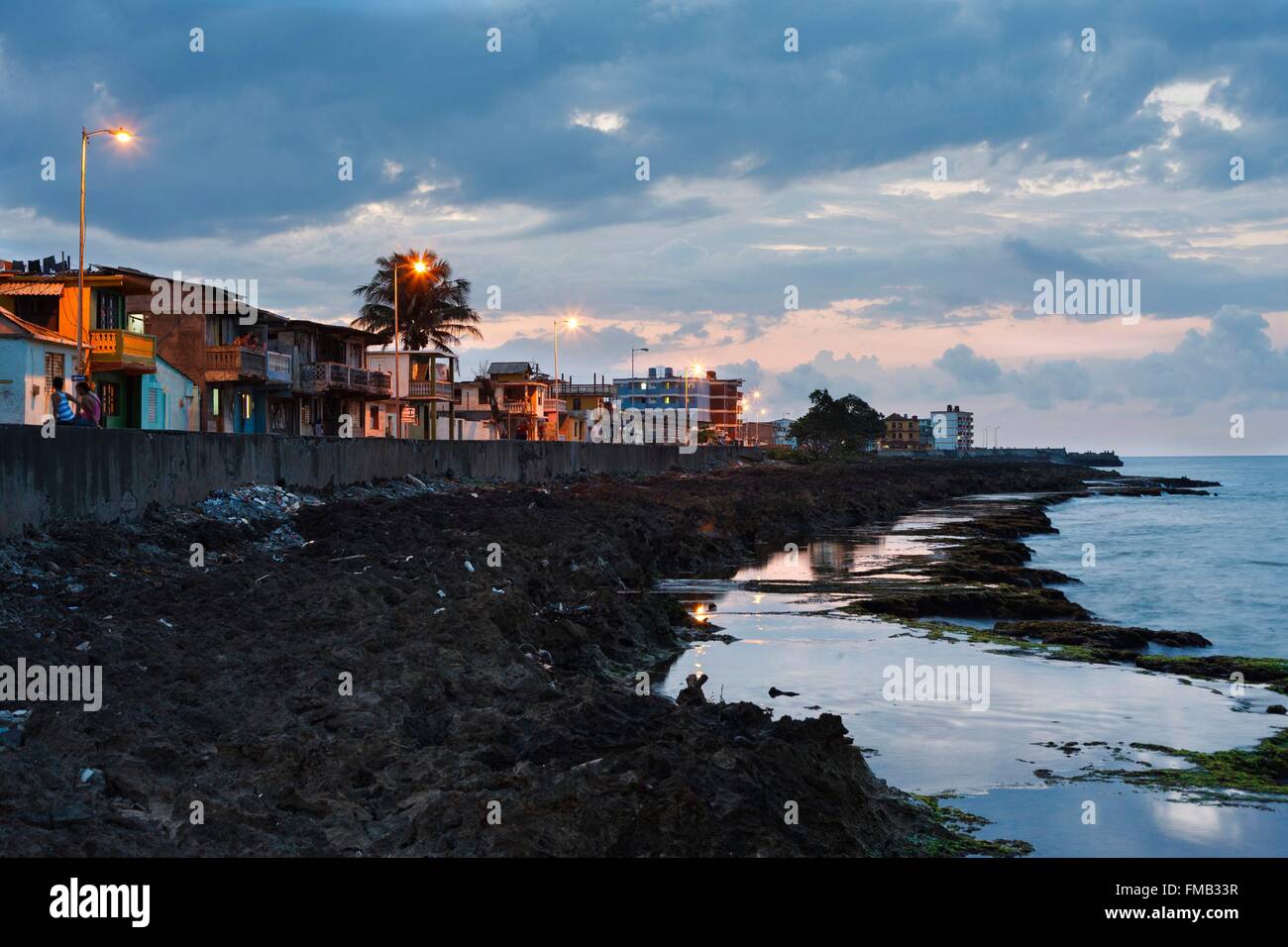 Cuba, Guantanamo, Baracoa, Waterfront at sunset Stock Photo
