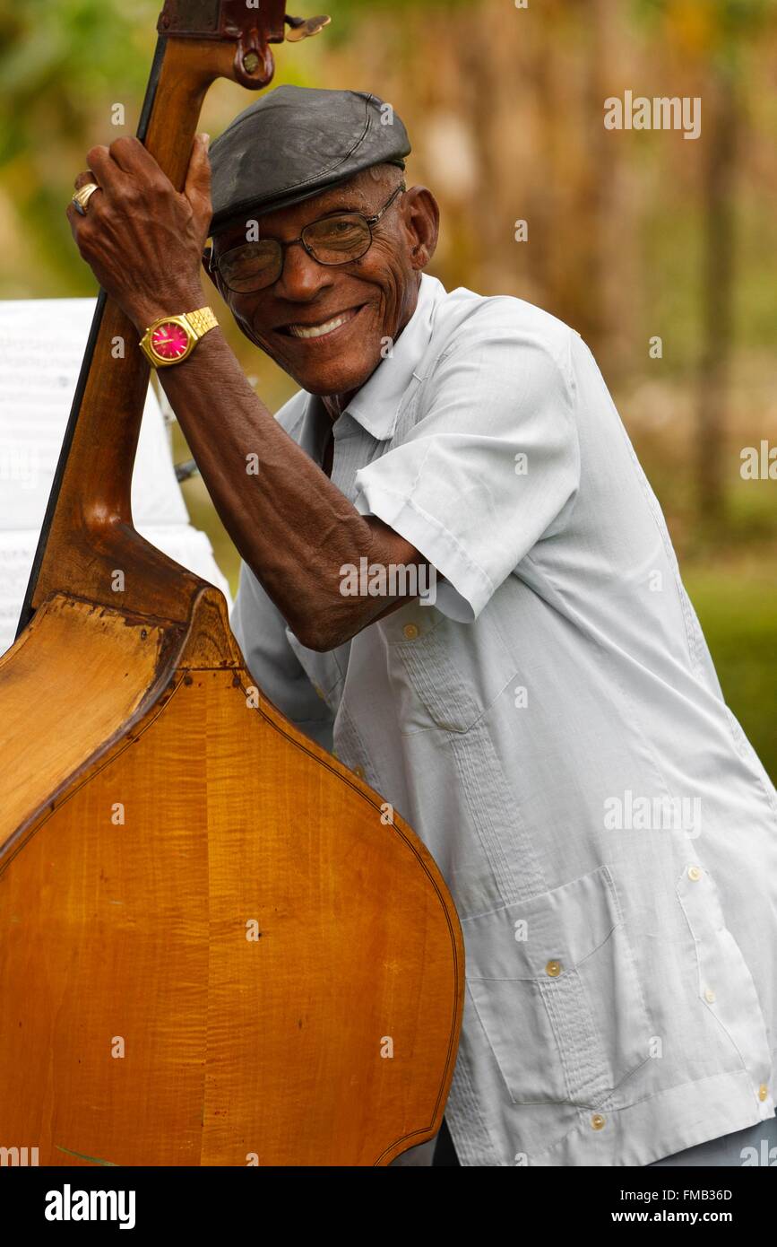 Cuba, Havana, Bass player and his instrument Stock Photo