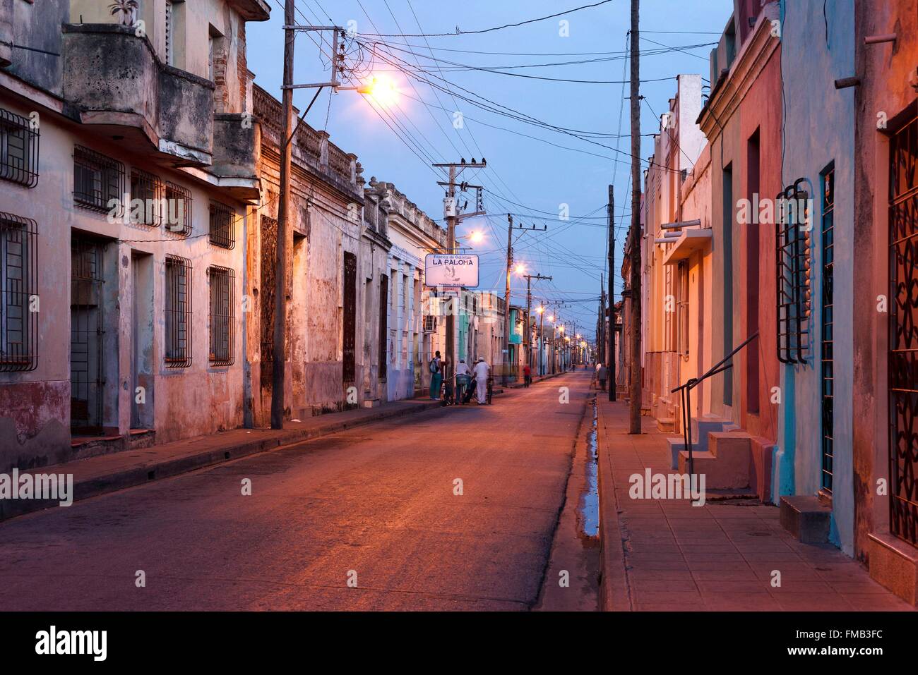 Cuba, Camaguey, listed as World Heritage by UNESCO, Night streets of Camagüey Stock Photo