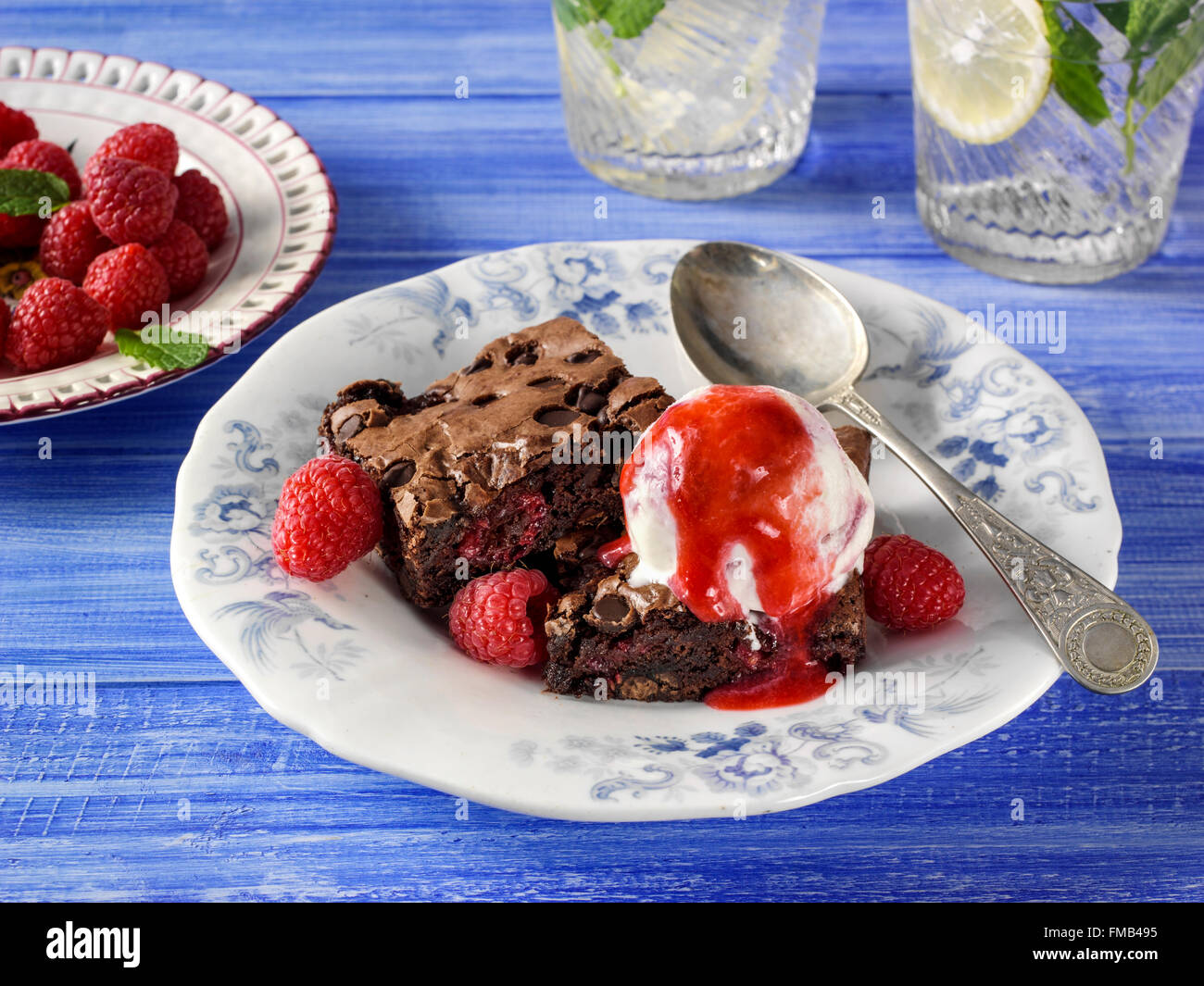 Raspberry chocolate chip brownies Stock Photo