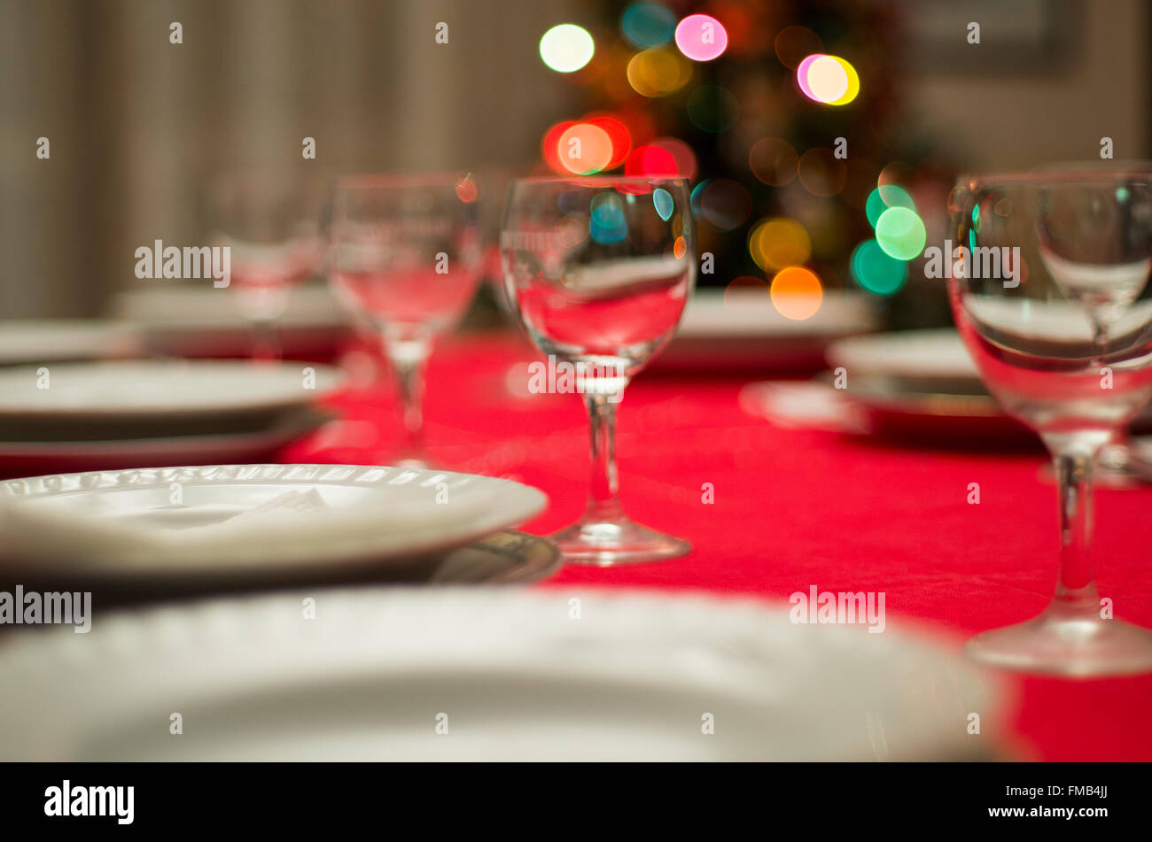 Christmas table for holiday red in family Stock Photo