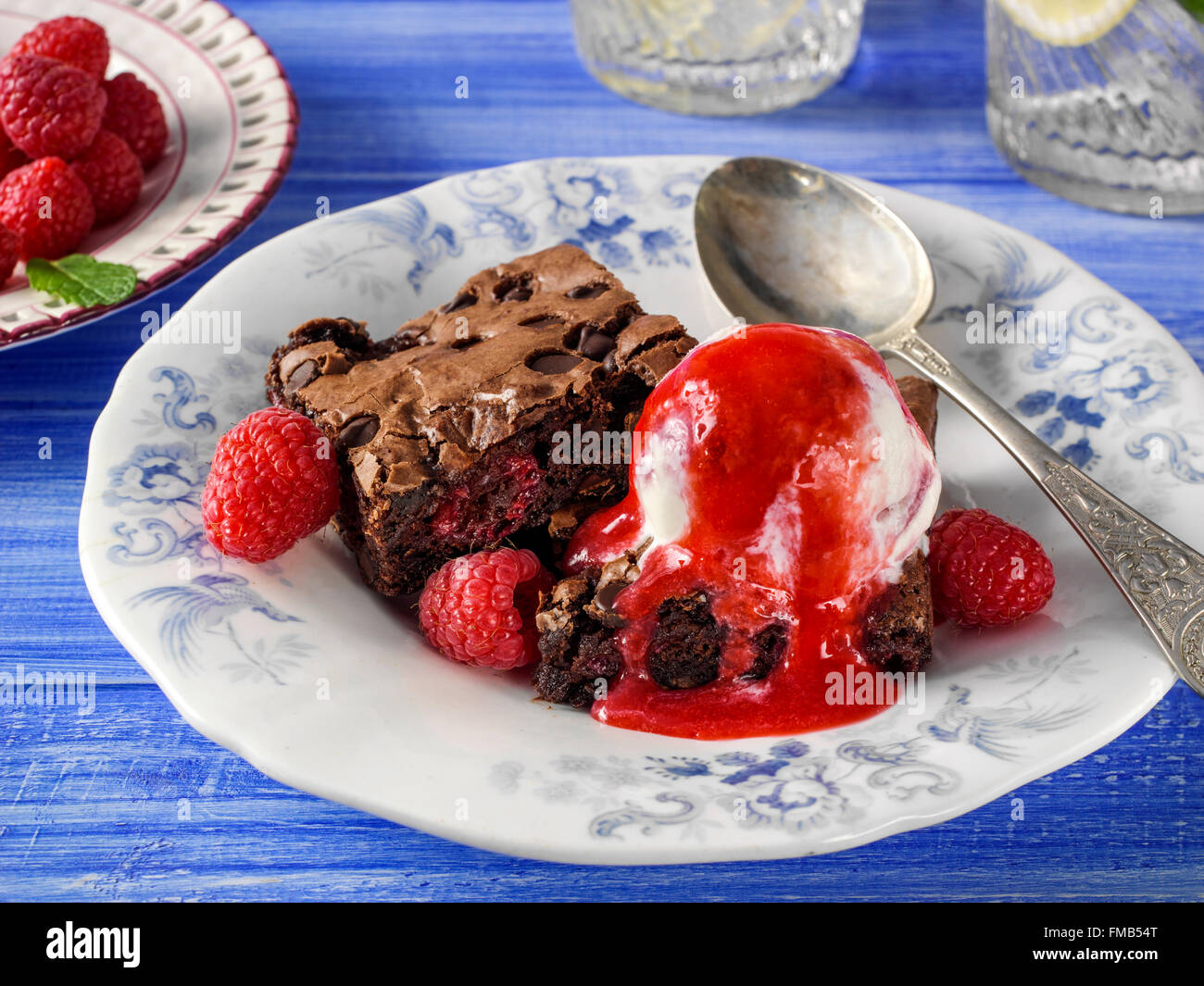 raspberry chocolate chip brownies Stock Photo