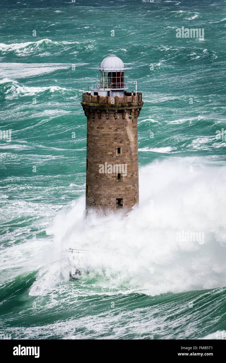 France, Finistere, Iroise Sea, Islands of Ponant, Regional Natural reserve of Armorique, Island of Ushant, Lighthouse of Stock Photo