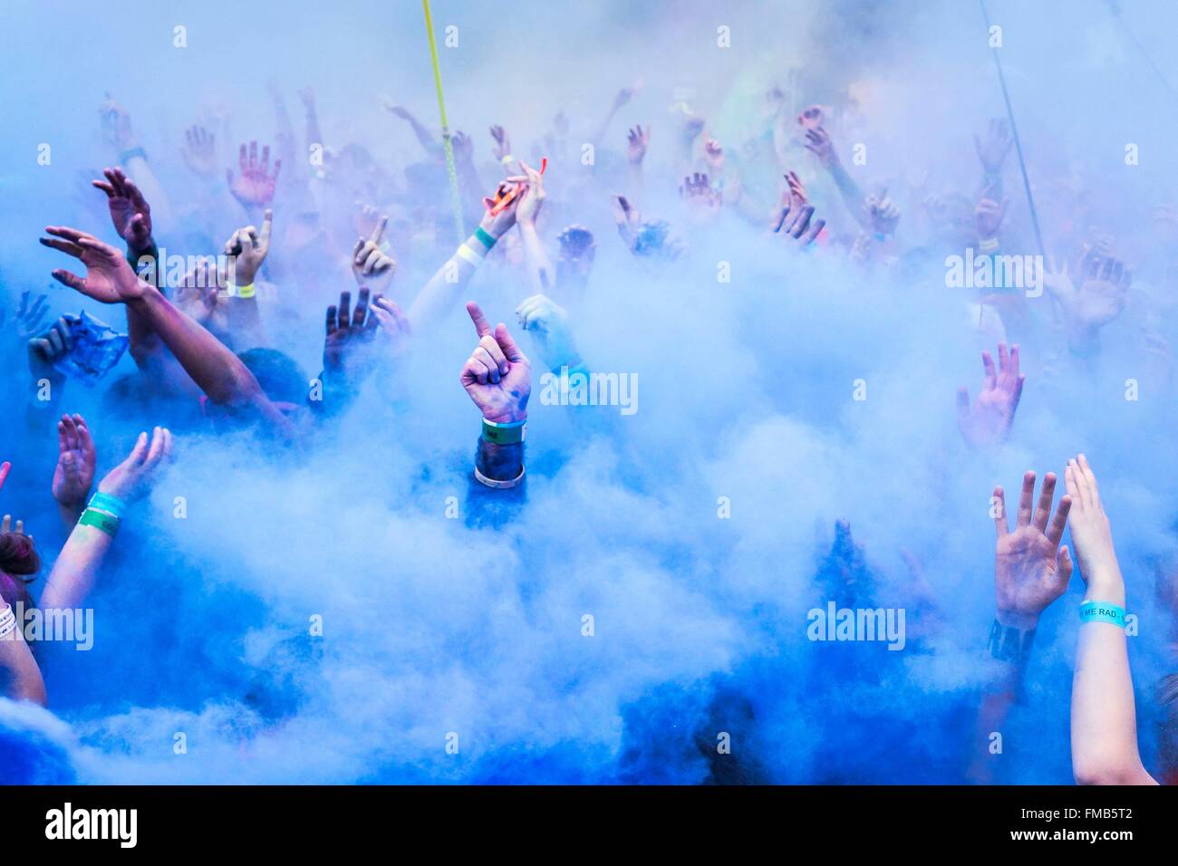France, Morbihan, Lorient, atmosphere during Color me rad , five kilometers running with projection of colors Stock Photo