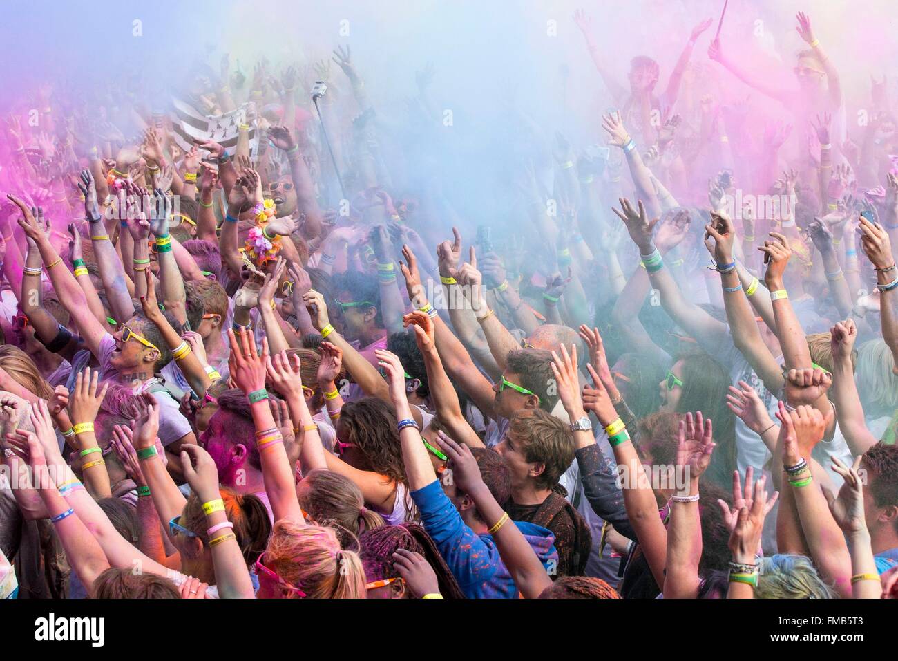 France, Morbihan, Lorient, atmosphere during Color me rad , five kilometers running with projection of colors Stock Photo