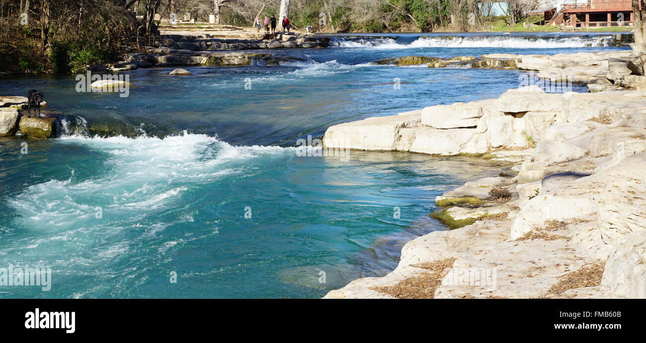 A picture of 3 different levels of the river in San Marcos, Texas Stock Photo