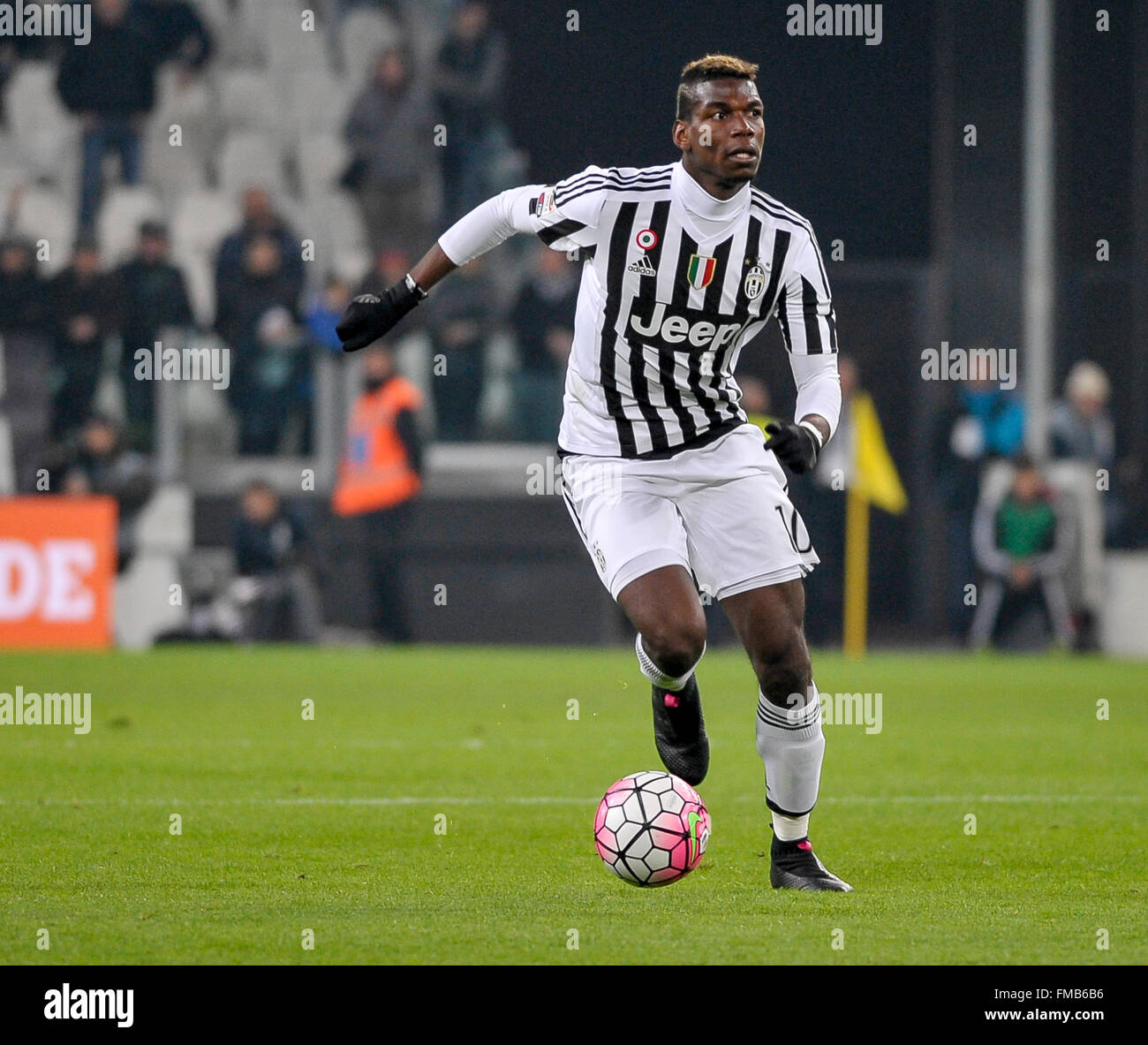 Turin, Italy. 11th March, 2016: Paul Pogba in action during the Serie A football match between Juventus FC and US Sassuolo Calcio at Juventus Stadium in Turin, Italy. Credit:  Nicolò Campo/Alamy Live News Stock Photo