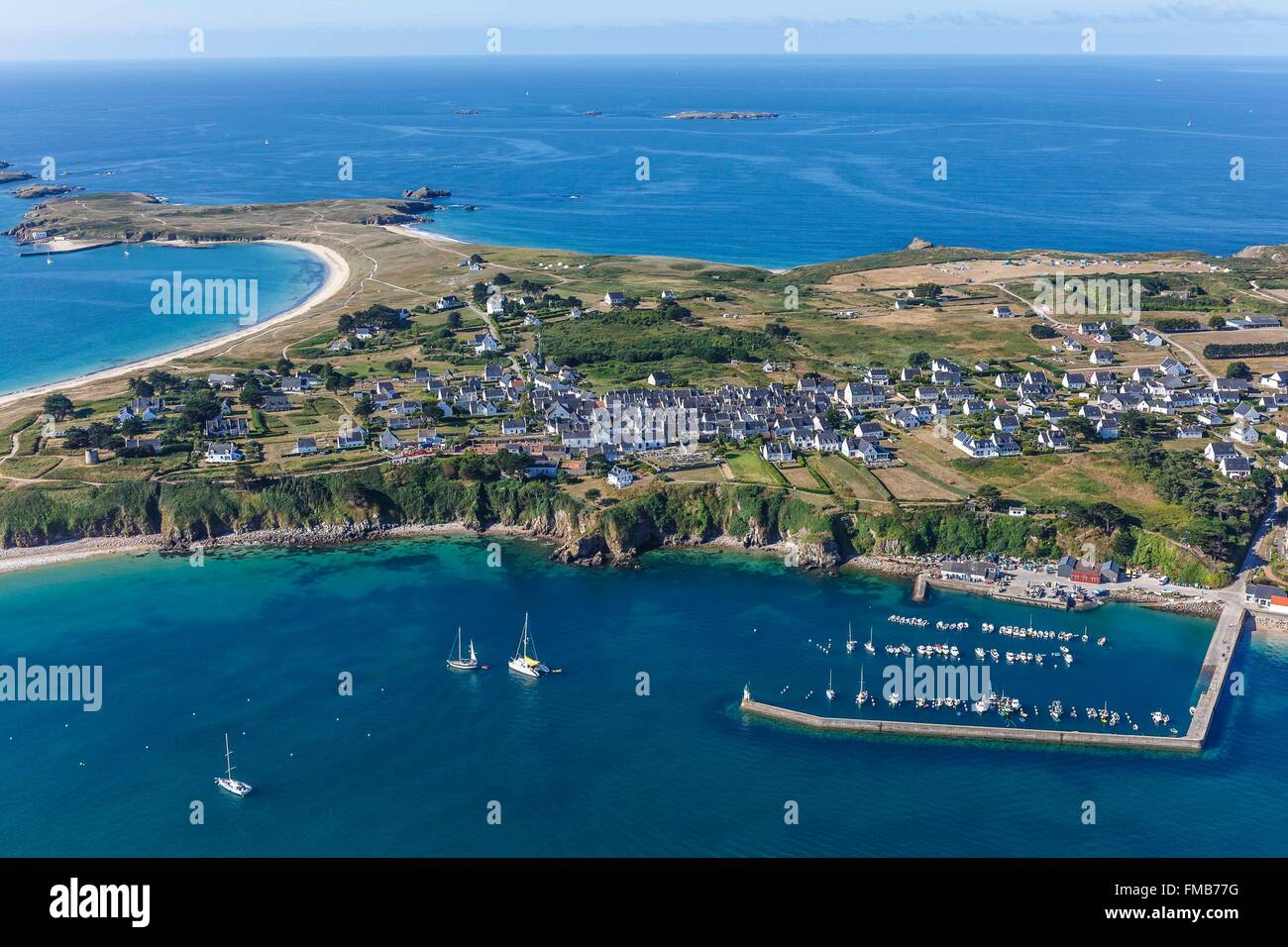 France, Morbihan, Ile D'houat, Saint Gildas Harbour And Houat Village  (Aerial View Stock Photo - Alamy