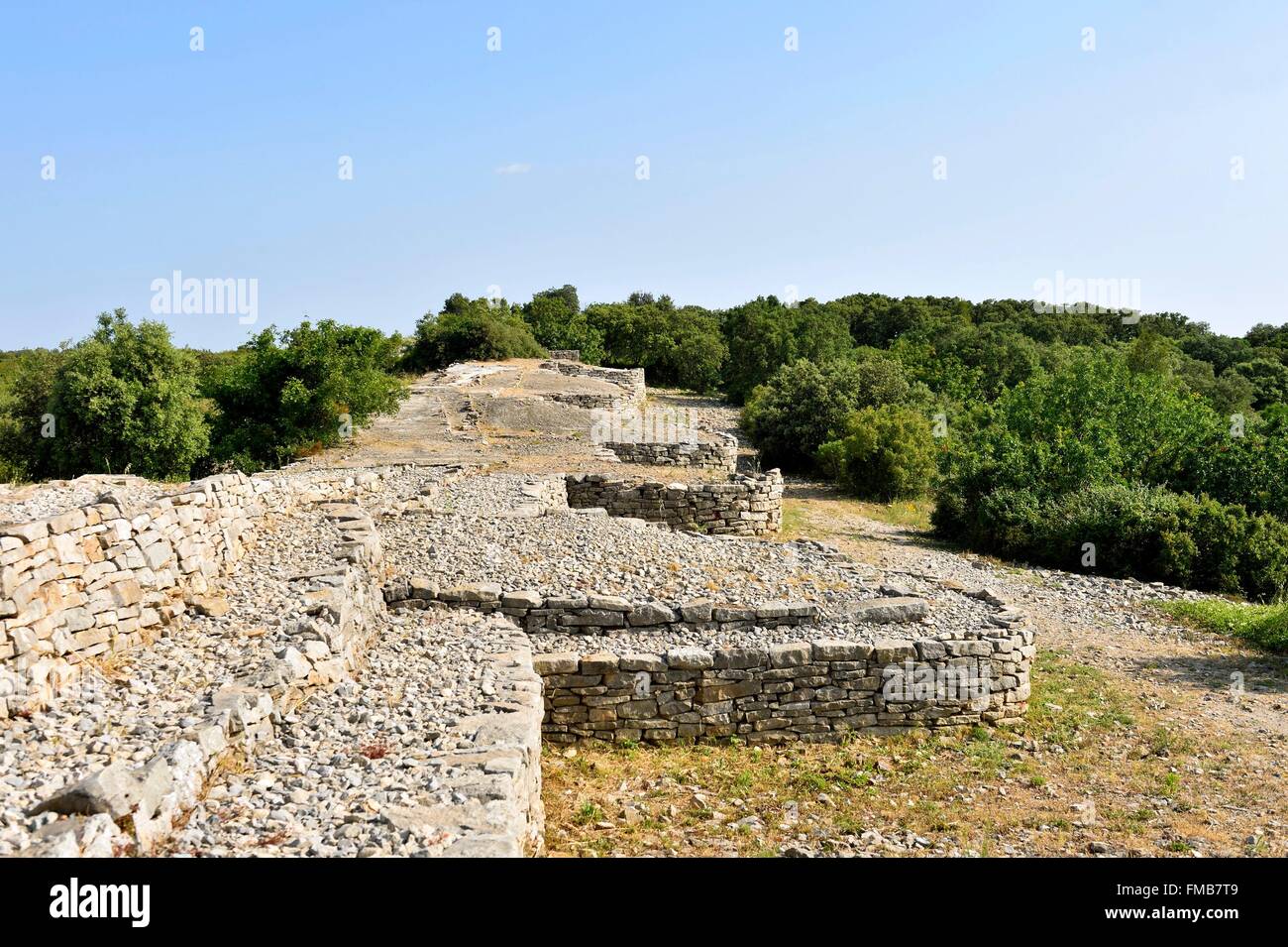 France, Herault, near Lunel, Oppidum of Ambrussum on the Via Domitia, the remparts Stock Photo