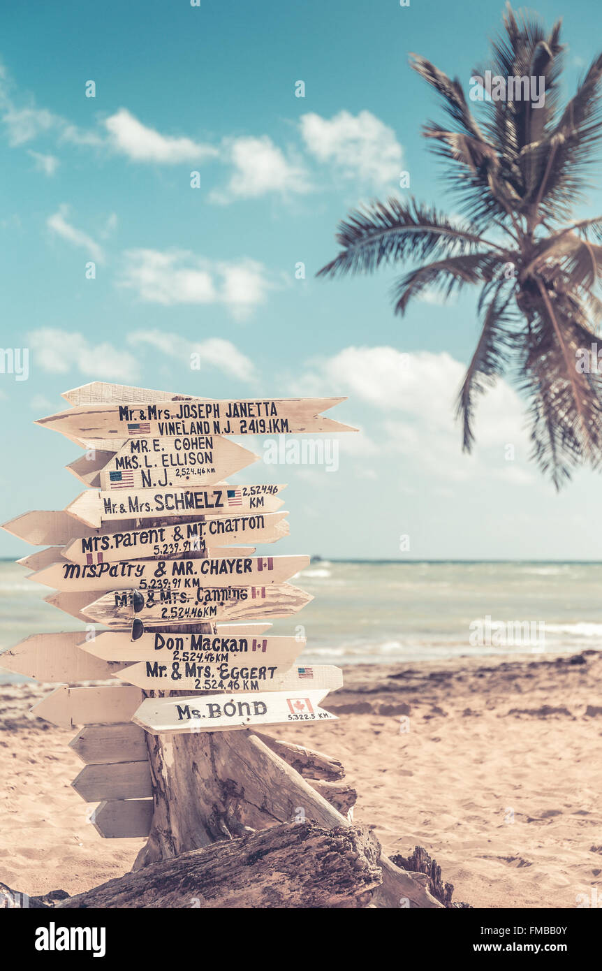 Funny direction signpost with names of newlyweds Stock Photo - Alamy