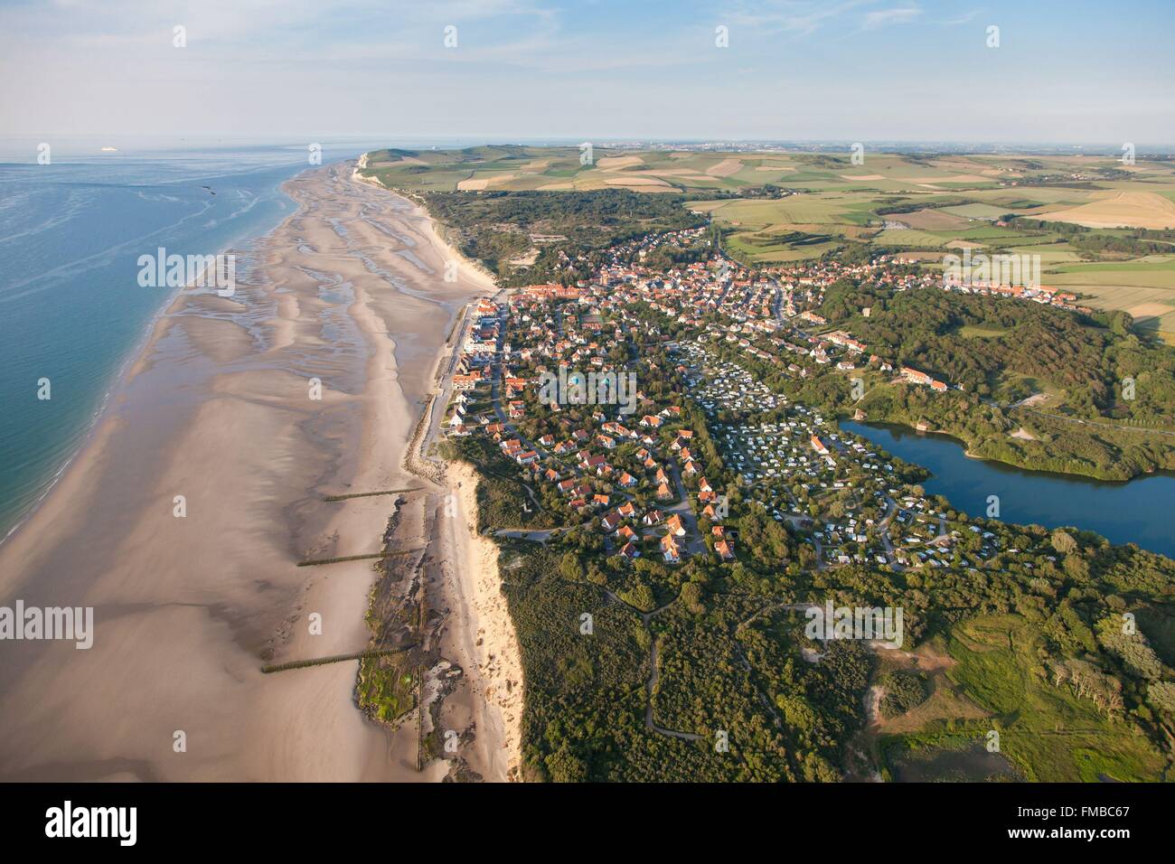 France, Pas de Calais, Wissant, the village and Cap Blanc Nez in the
