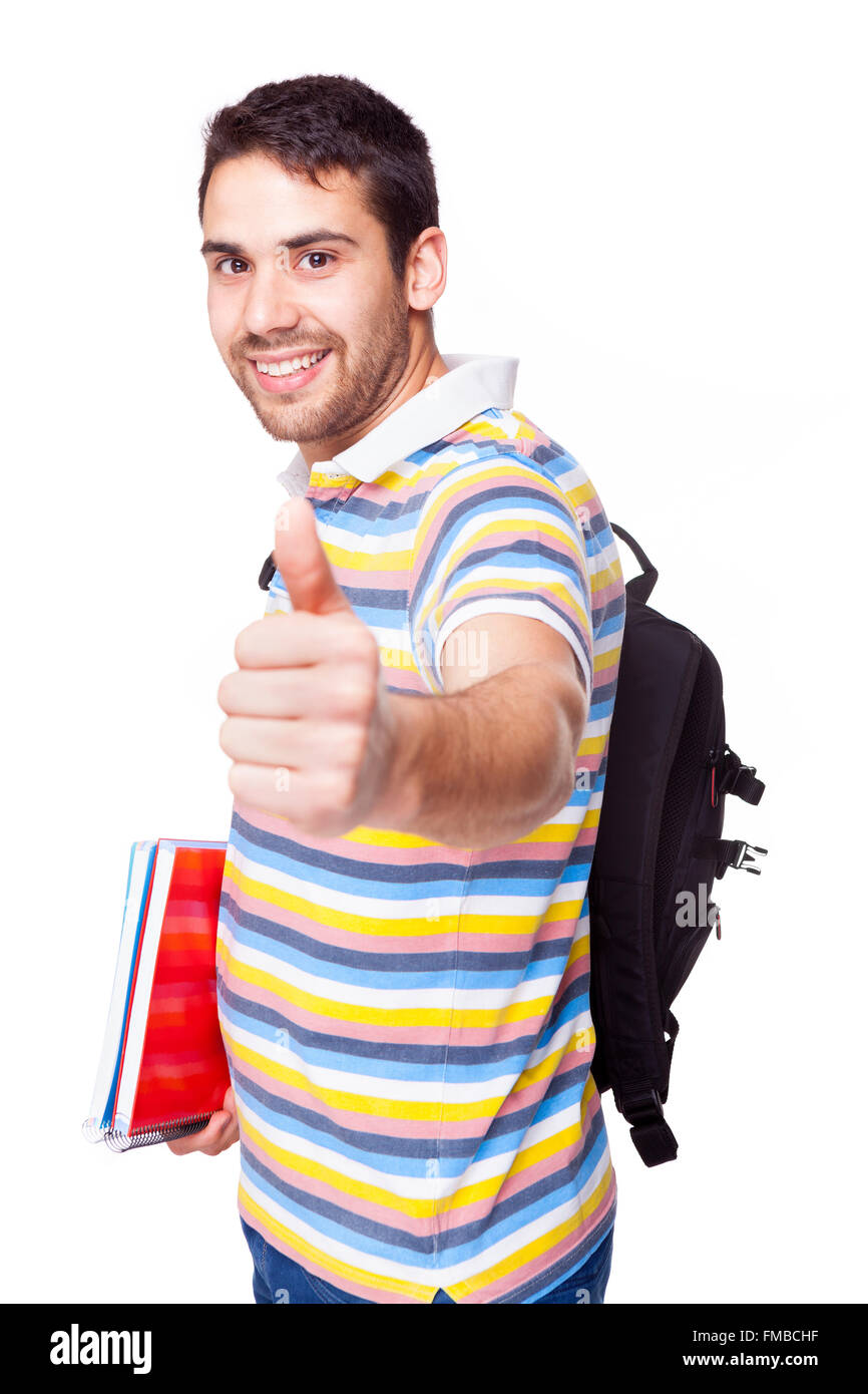 Happy student thumbs up on white background Stock Photo - Alamy