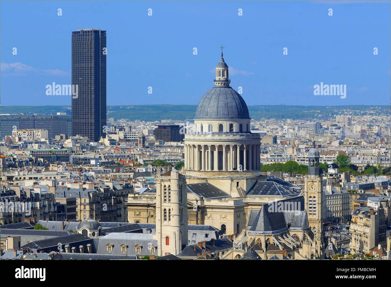 France, Paris, the Pantheon and Montparnasse tower Stock Photo
