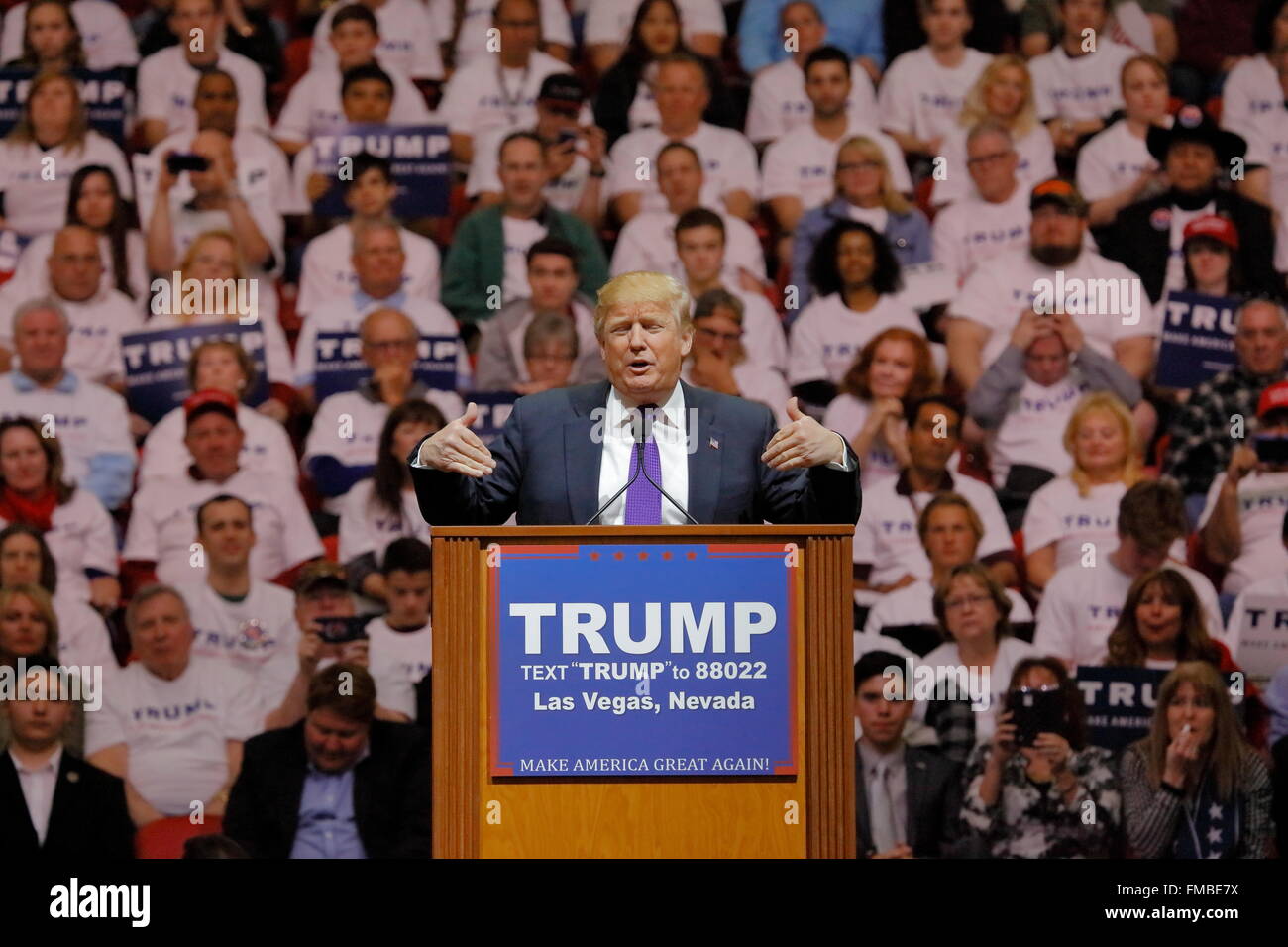 Republican presidential candidate Donald Trump campaign rally at the South Point Arena & Casino in Las Vegas Stock Photo