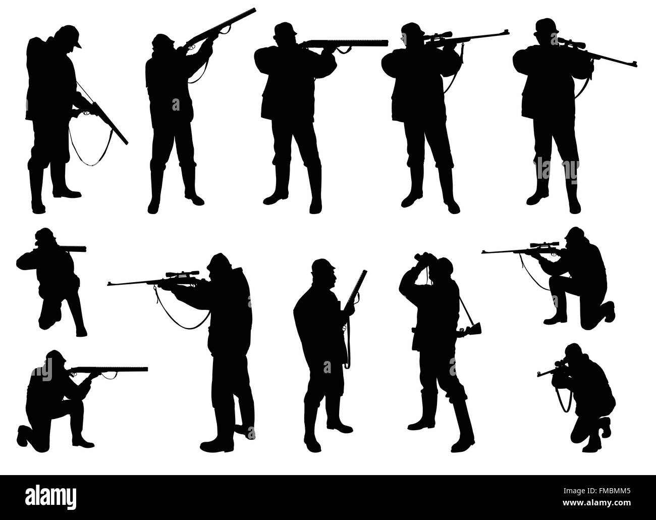 Set character of man hunter with hunter tools. 