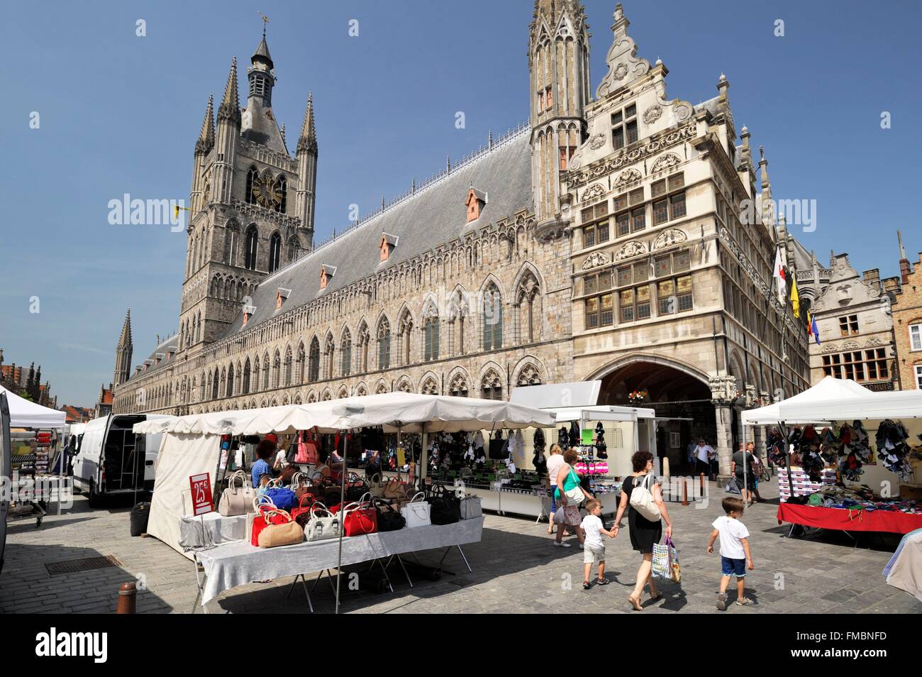 Belgium, West Flanders, Ypres or Ieper, Grand Place and the Cloth Hall of Ypres sheets or
