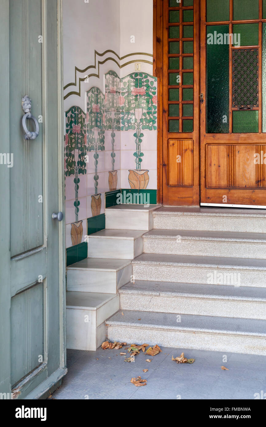Detail entrance door,modernist style building,La Garriga,Catalonia,Spain. Stock Photo