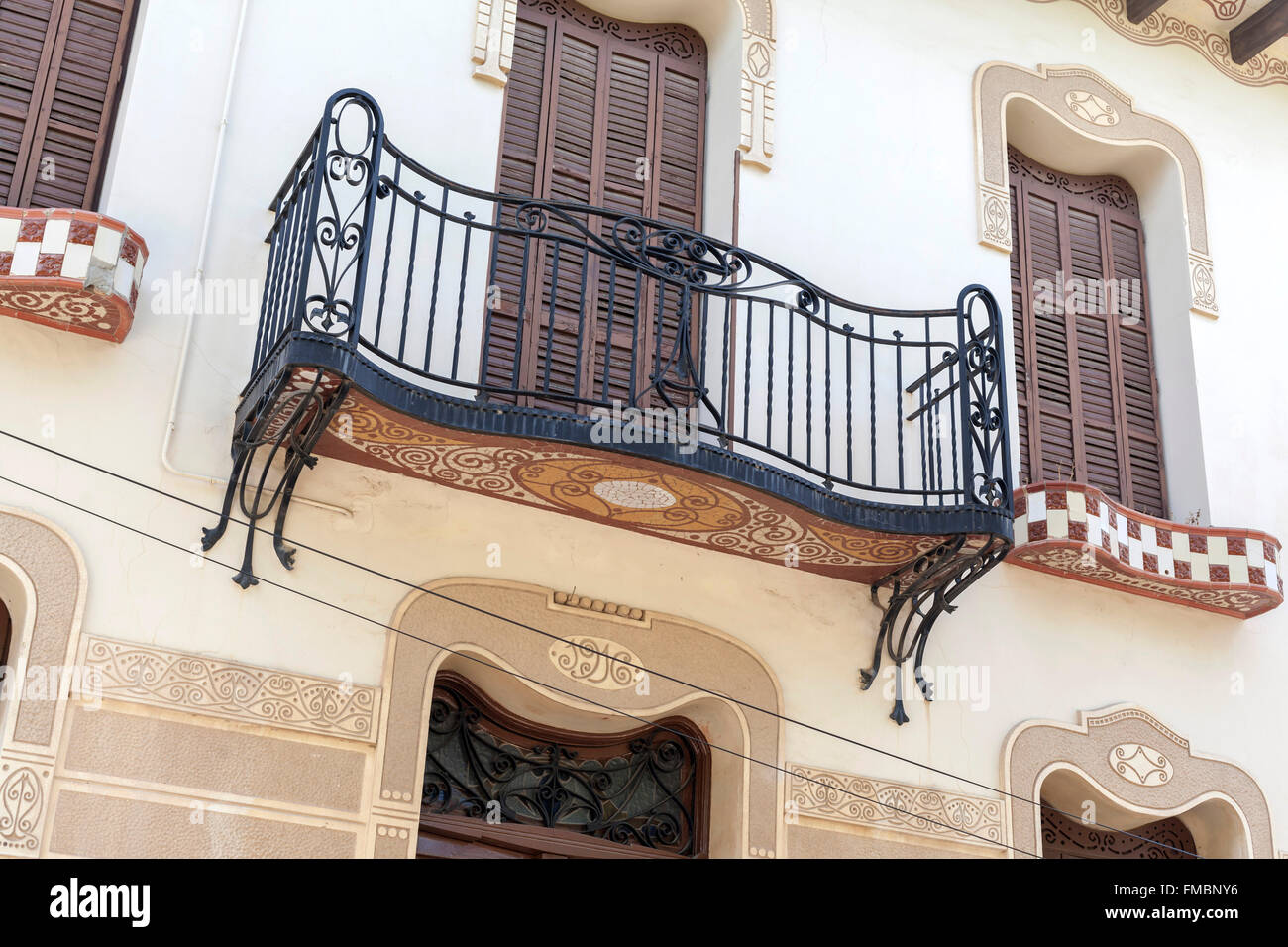 Balcony facade,modernist style building,La Garriga,Catalonia,Spain. Stock Photo