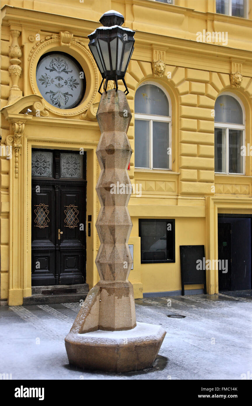 The only cubist lamp post in the world in Nove Mesto ('New Town'), Prague, Czech Republic. Stock Photo
