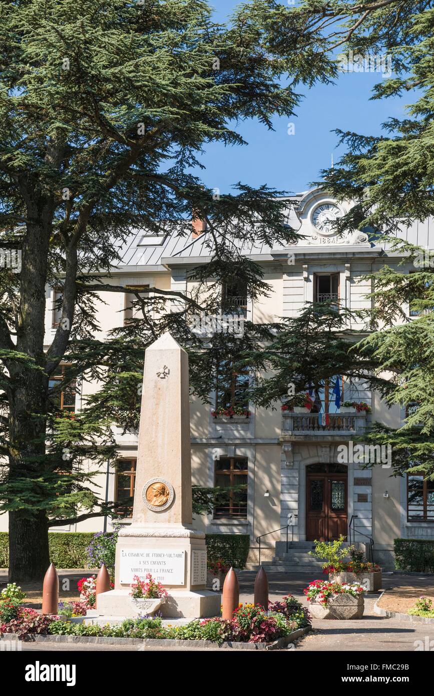 France, Ain, Pays de Gex, Ferney Voltaire, the Memorial and Town Hall Stock Photo