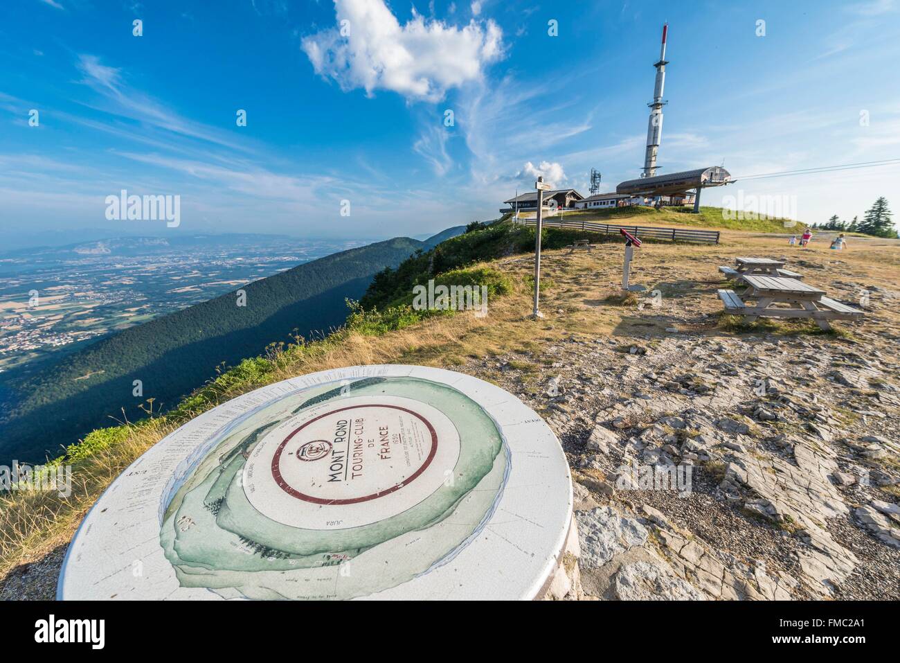 France, Ain, Pays de Gex, Jura High Chain Nature Reserve, the television transmitter at the Petit Mont Rond summit (alt : 1534m) Stock Photo