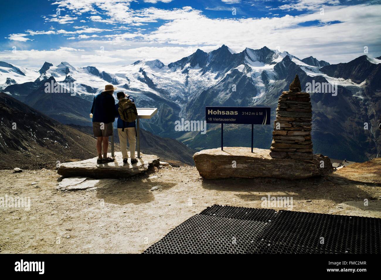 Switzerland, Canton of Valais, Saas Valley, Saas Grund, Hohsaas 3098 m, chain of Dom and Saas Fee glaciers Stock Photo