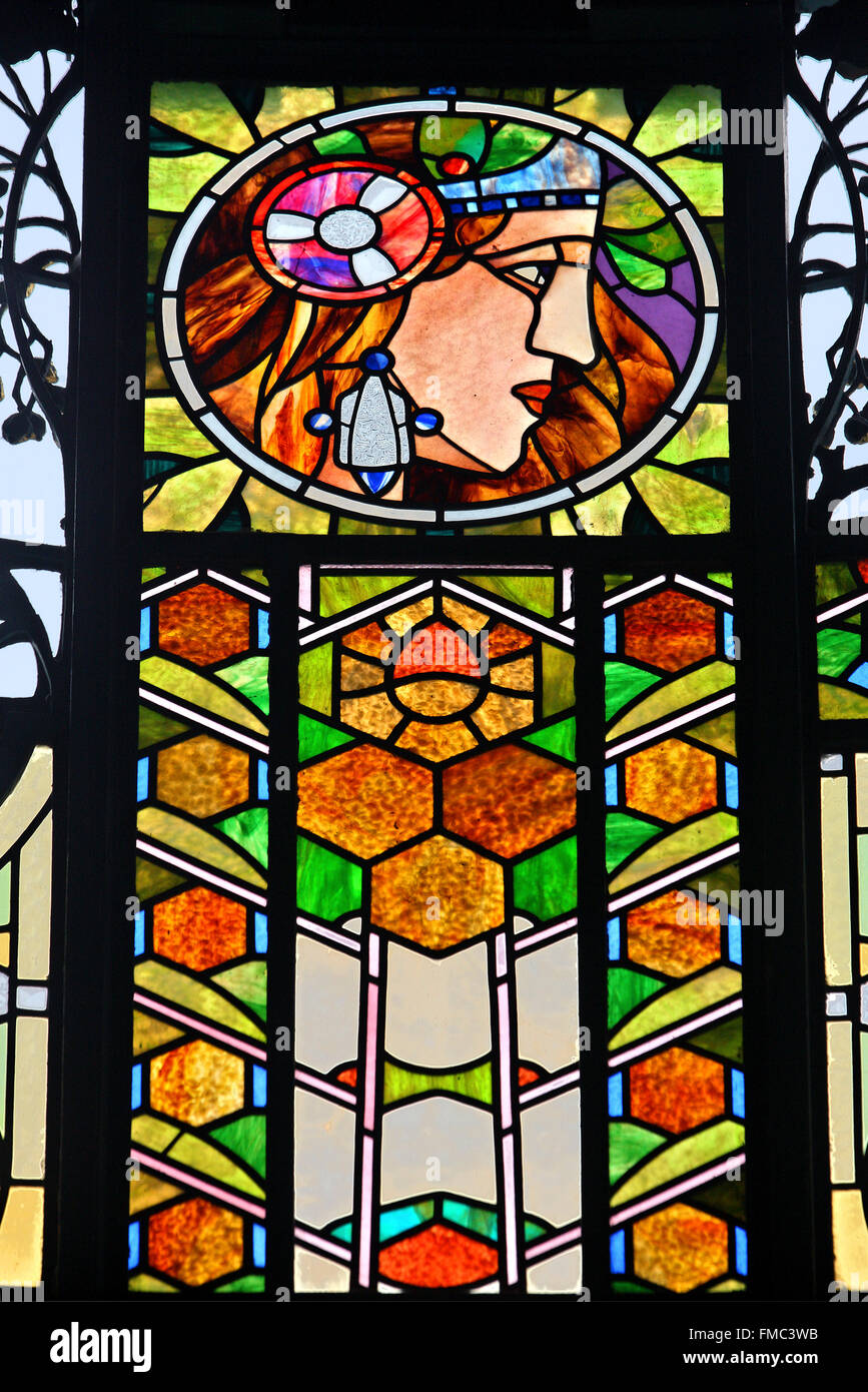 Stained Glass Window By Alfons Mucha In The Municipal House Prague Stock Photo Alamy