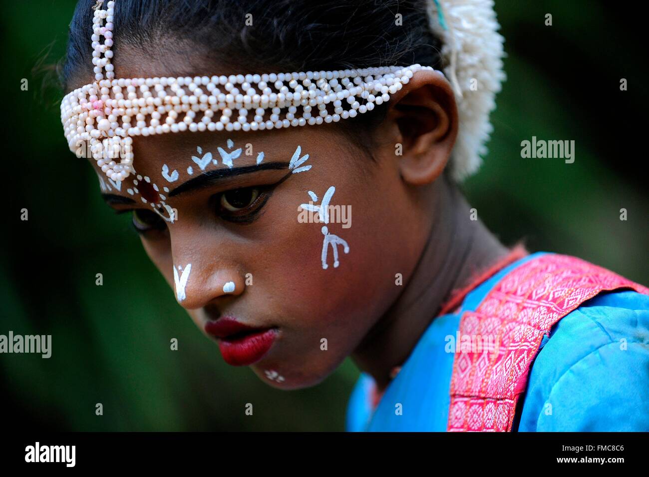 India, Odisha, young dancer of Gotipua made up before his performance Stock Photo