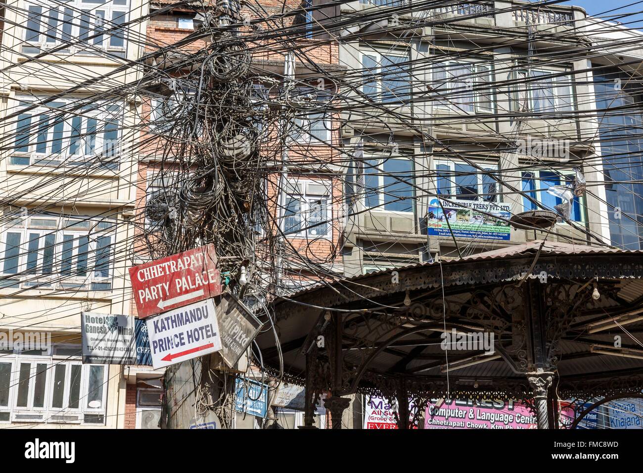 Nepal, Bagmati zone, Kathmandu, electric wires tangle Stock Photo