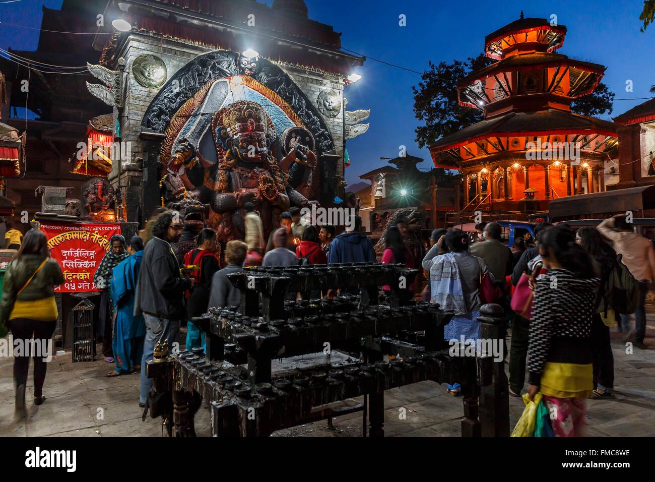 Nepal, Bagmati zone, Kathmandu, Durbar square listed as World Heritage by UNESCO by night, Kal Bhairav and Chasin Dega temple Stock Photo