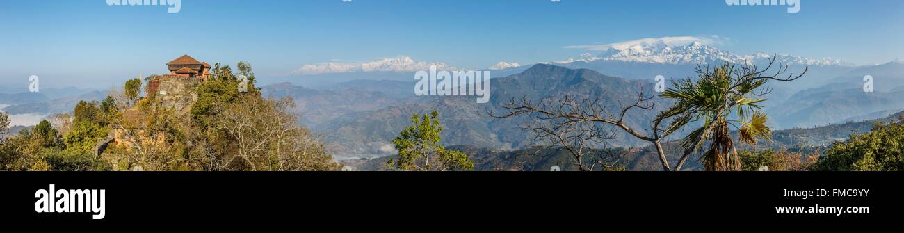 Nepal, Gandaki zone, Gorkha, Gorkha Durbar before Annapurna and Manaslu mountains Stock Photo