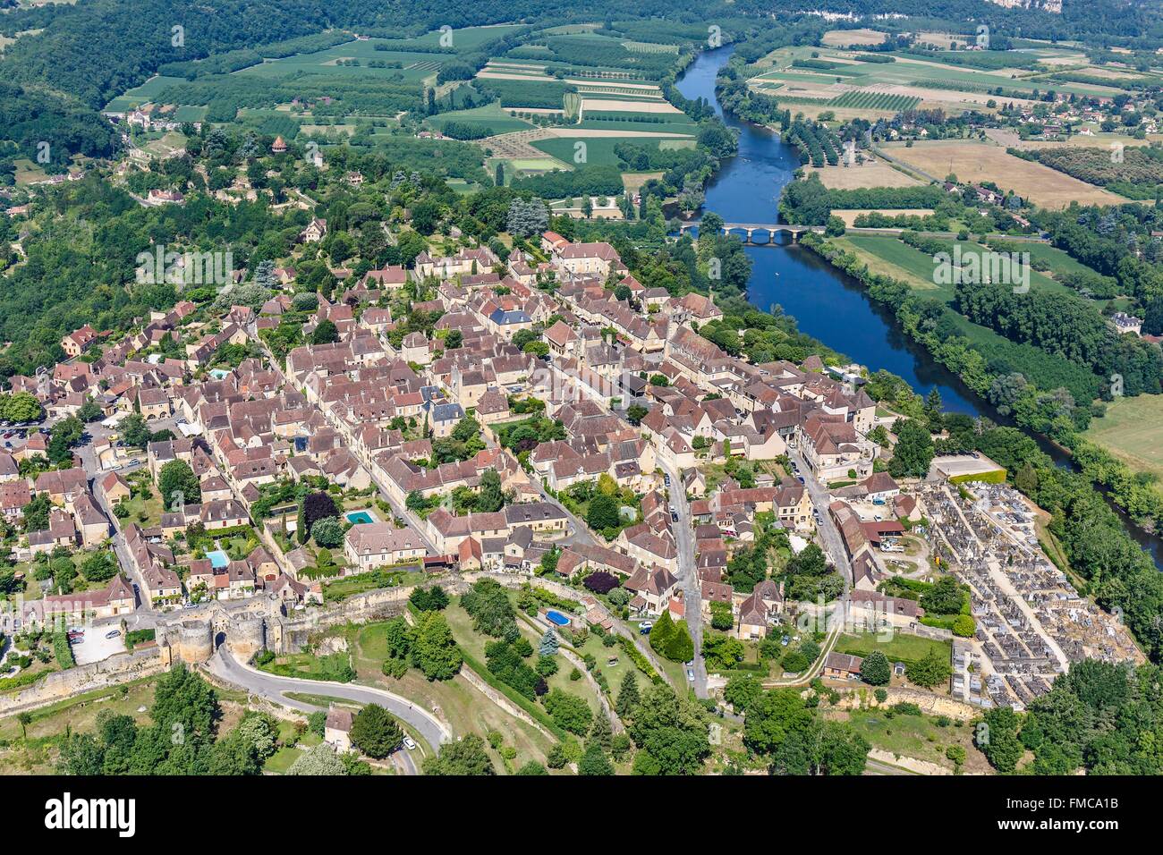 France, Dordogne, Domme, labelled Les Plus Beaux Villages de France (The Most Beautiful Villages of France), the village and La Stock Photo