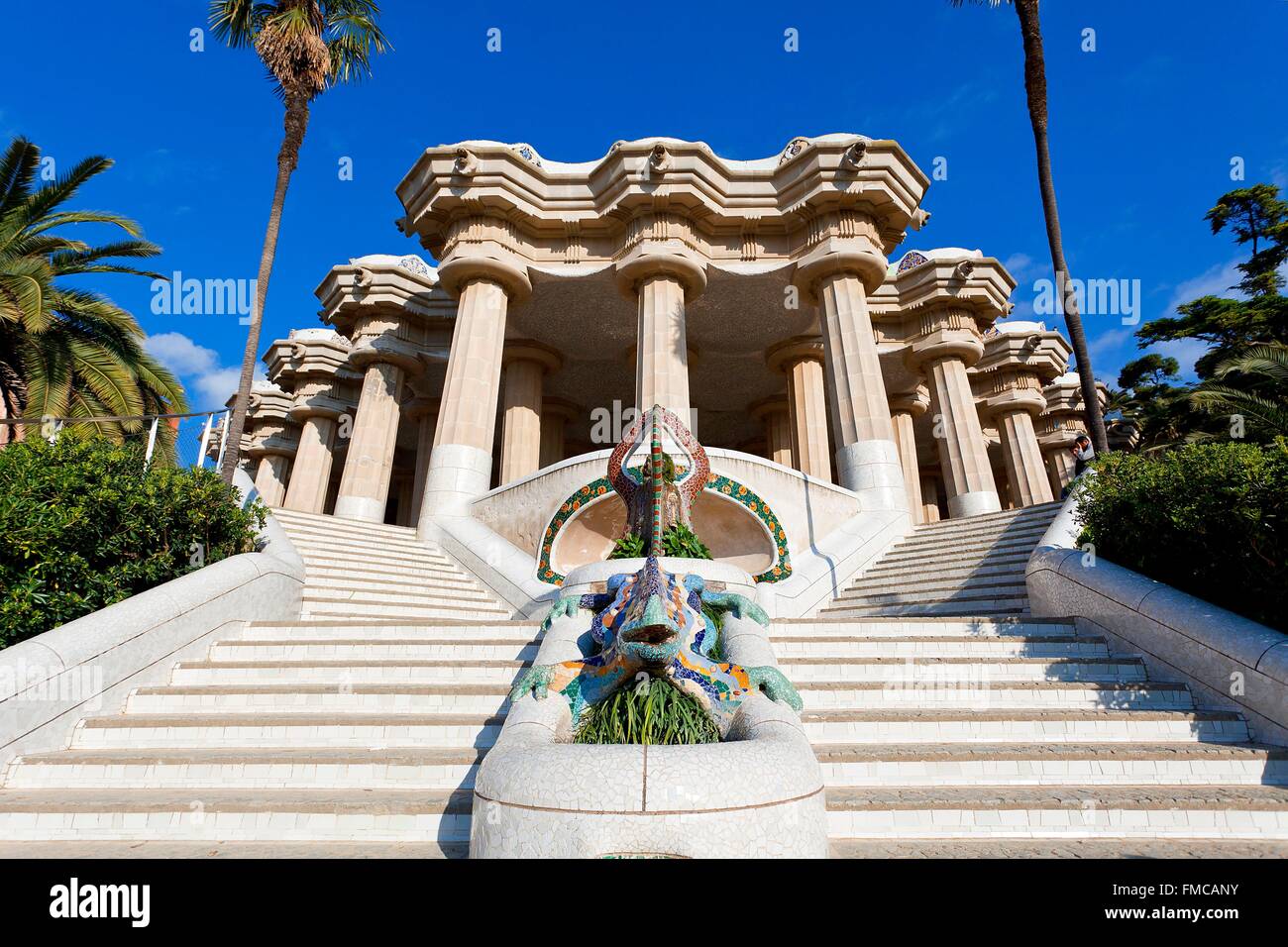 Spain, Catalonia, Barcelona, Park Guell by architect Antoni Gaudi Stock Photo