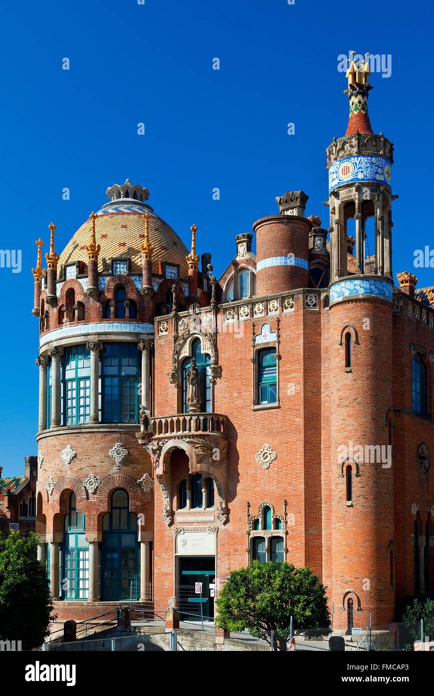 Spain, Catalonia, Barcelona, El Guinardo District, Hospital de la Santa Creu i de Sant Pau listed as World Heritage by UNESCO, Stock Photo